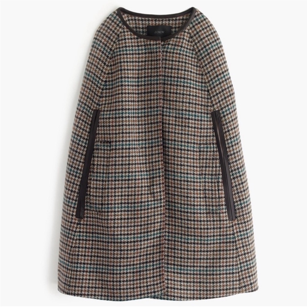 J. Crew Houndstooth Cape Coat in Saddle Seagrass Multi Size M/L - Picture 2 of 9